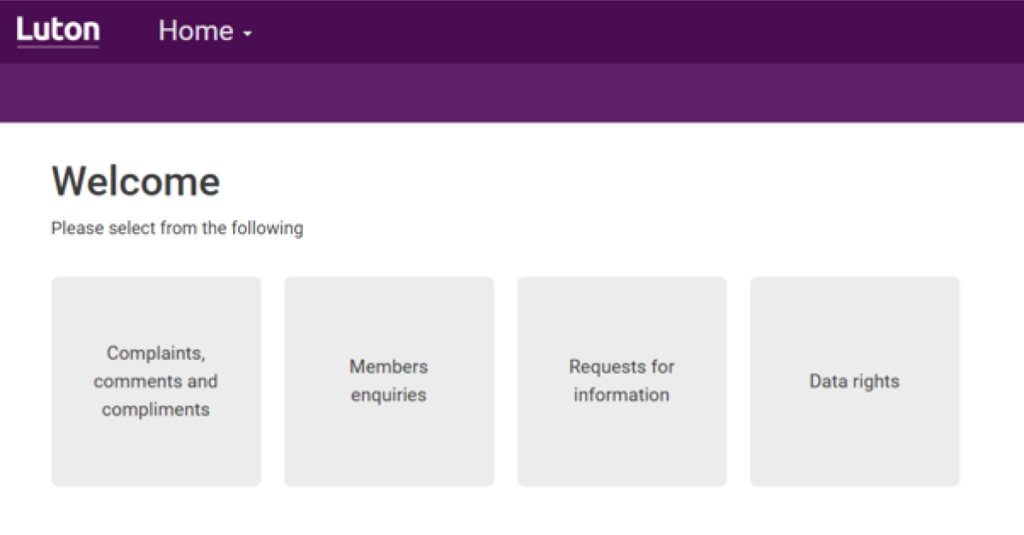 Screenshot showing homescreem of Luton;s new digital platform.
