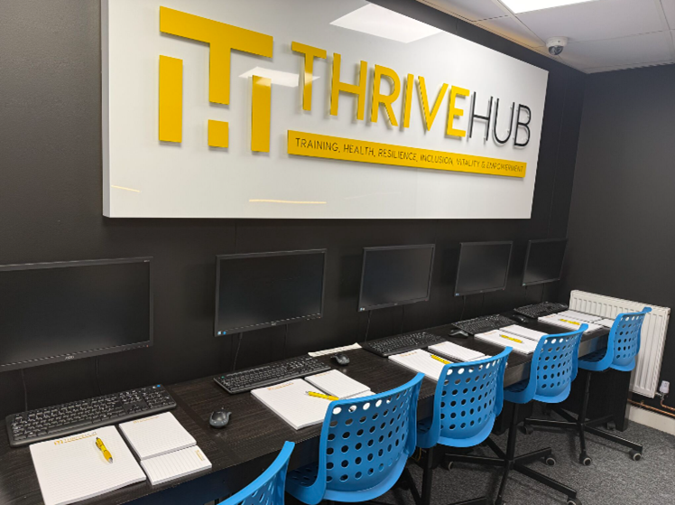 Photo of a bank of computers at THRIVE Luton