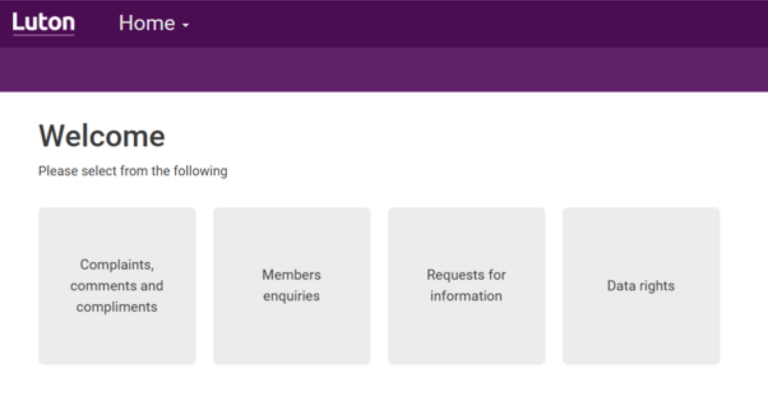 Screenshot showing homescreem of Luton;s new digital platform.